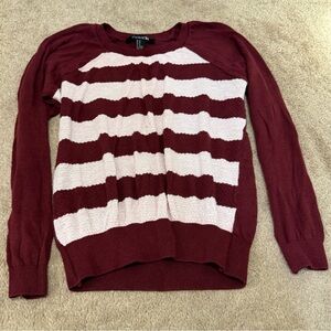 Forever 21 Maroon and White Striped Crew Neck Sweater